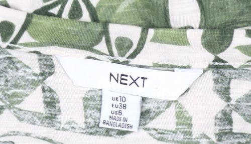 Next Women’s Green Geometric Cotton V-Neck T-Shirt UK 10