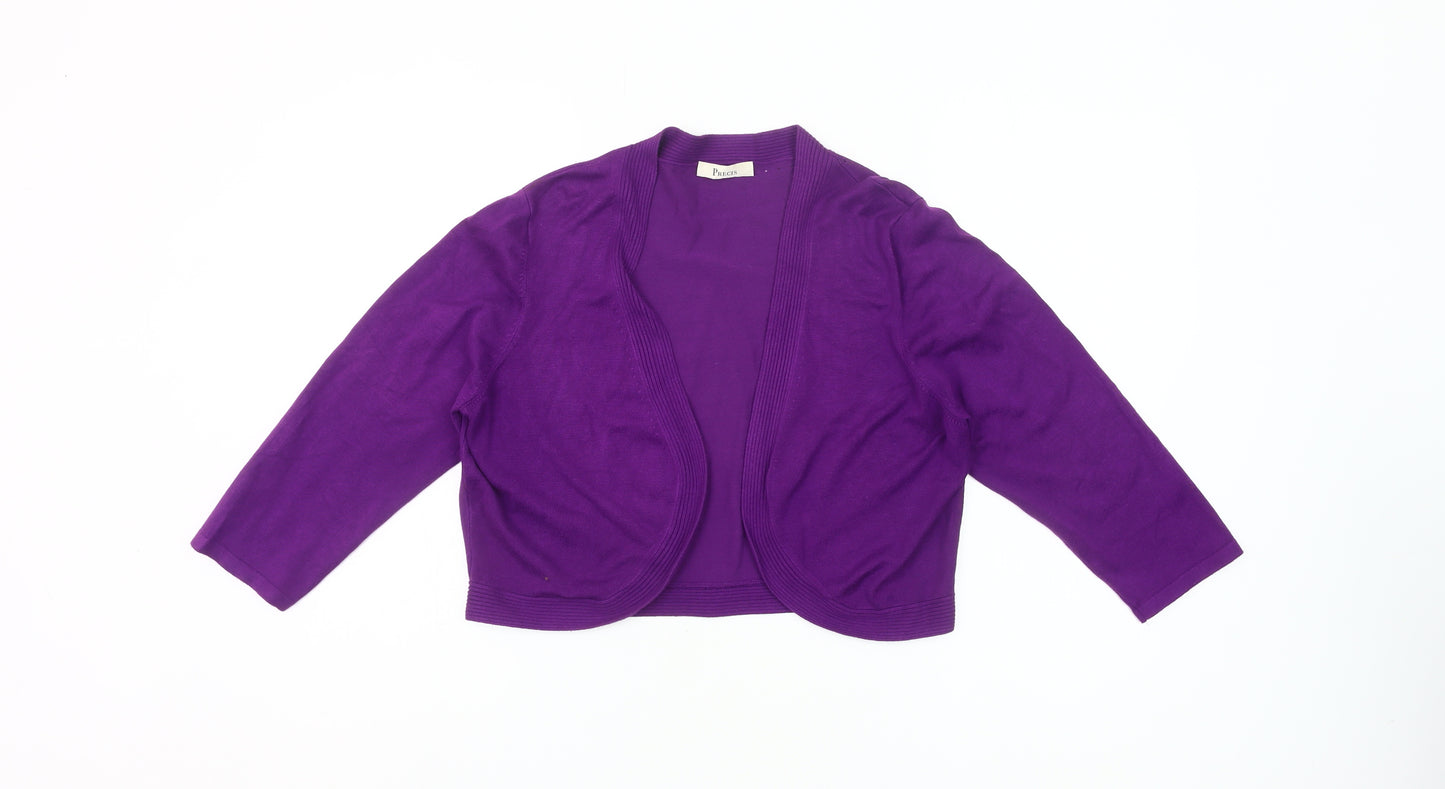 Precis Womens Purple Cardigan L Knit 3/4 Sleeve Lightweight Stretch