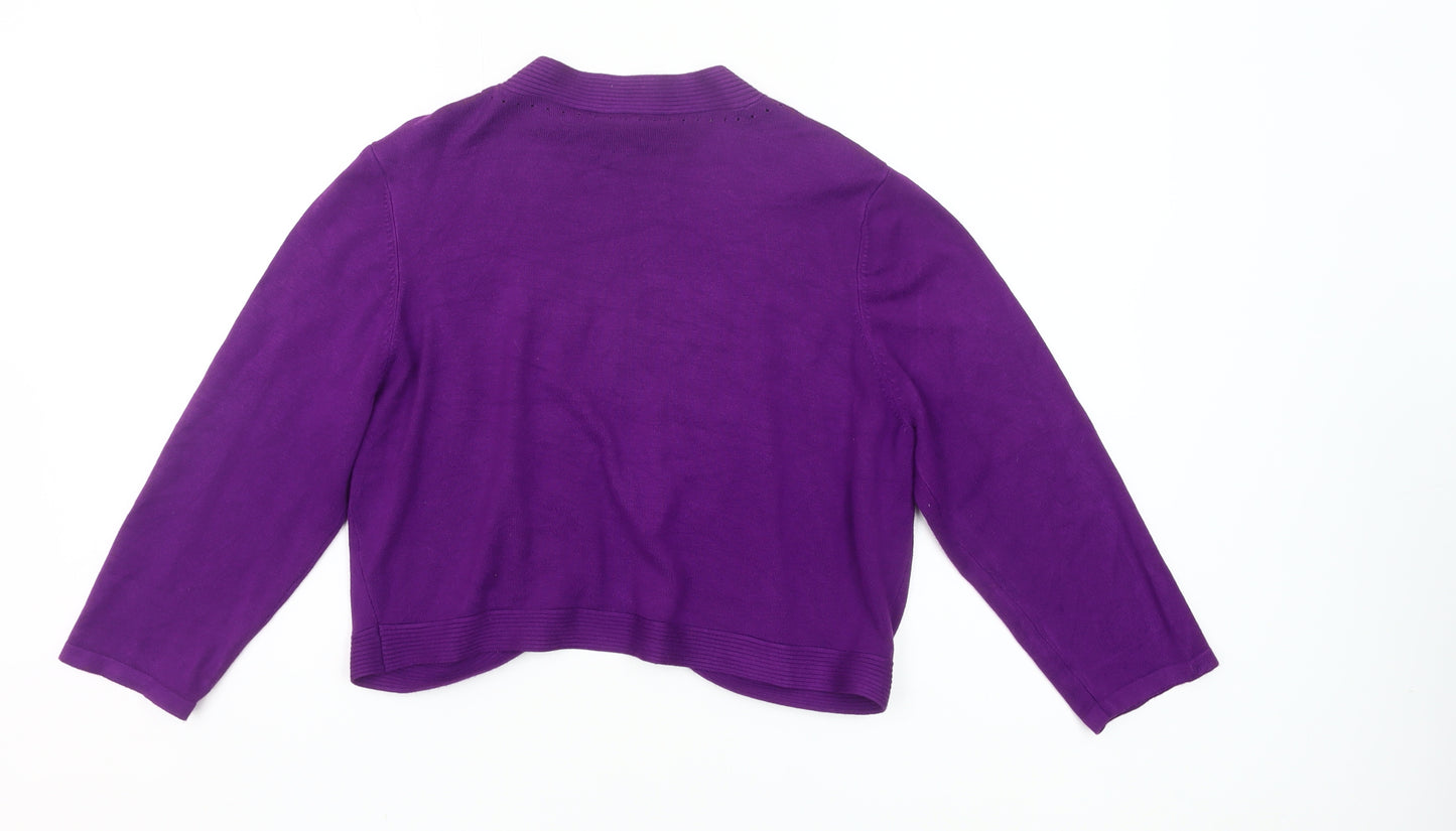 Precis Womens Purple Cardigan L Knit 3/4 Sleeve Lightweight Stretch