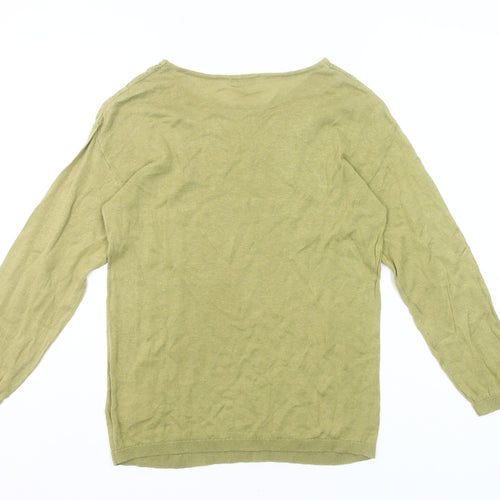 Damart Women Green Linen Cotton Pullover Jumper Size 10/12