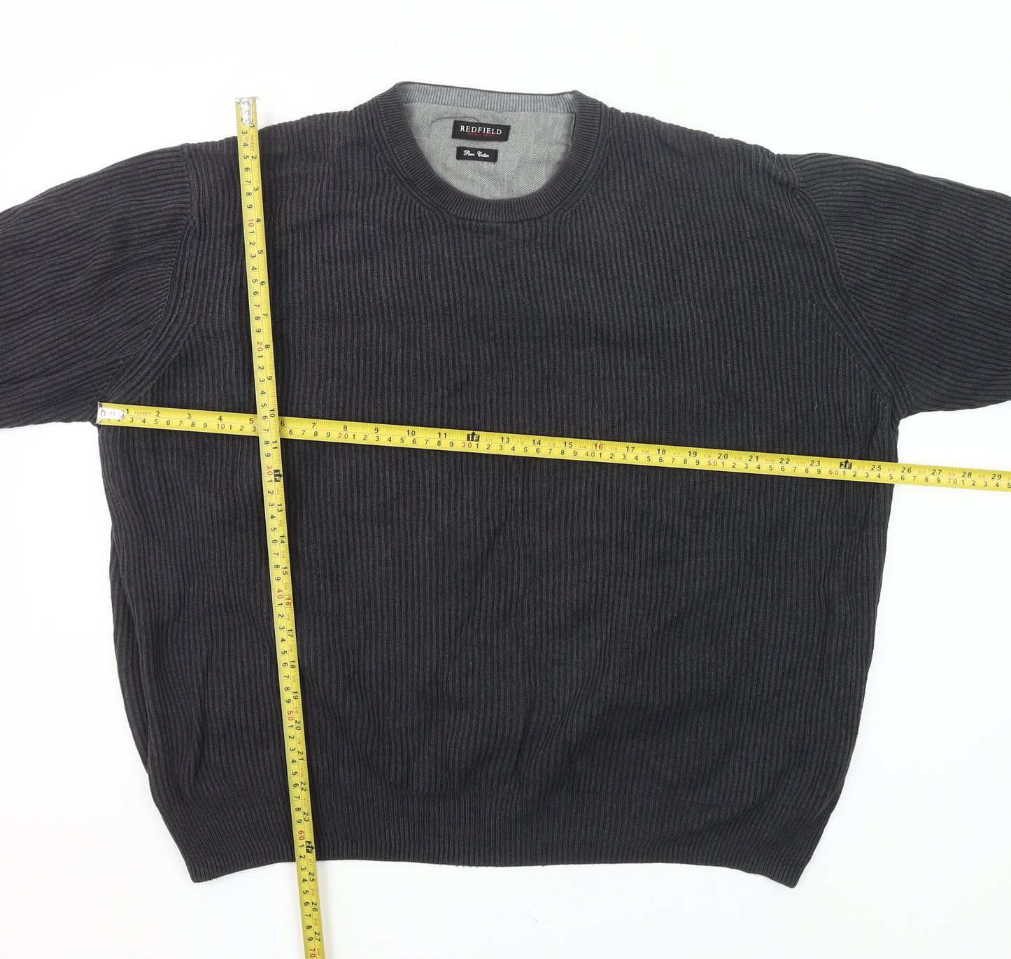 Redfield Mens Grey 2XL Cotton Crew Neck Pullover Jumper