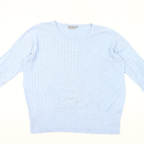 Fransa Womens Blue Cotton Viscose Cable-Knit Jumper L
