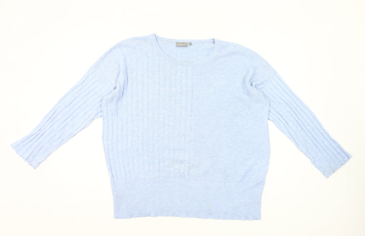 Fransa Womens Blue Cotton Viscose Cable-Knit Jumper L