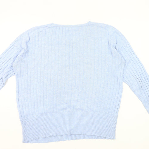 Fransa Womens Blue Cotton Viscose Cable-Knit Jumper L