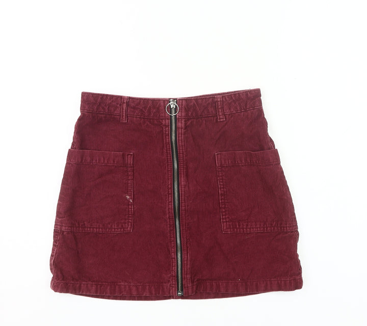 Topshop Women’s Red Corduroy Zip Skirt Size 8 High Waist Pockets