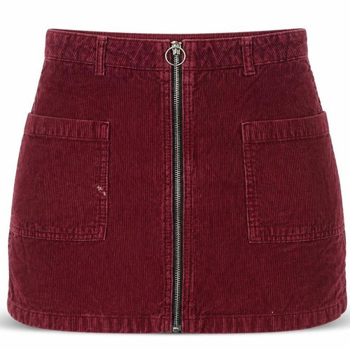 Topshop Women’s Red Corduroy Zip Skirt Size 8 High Waist Pockets