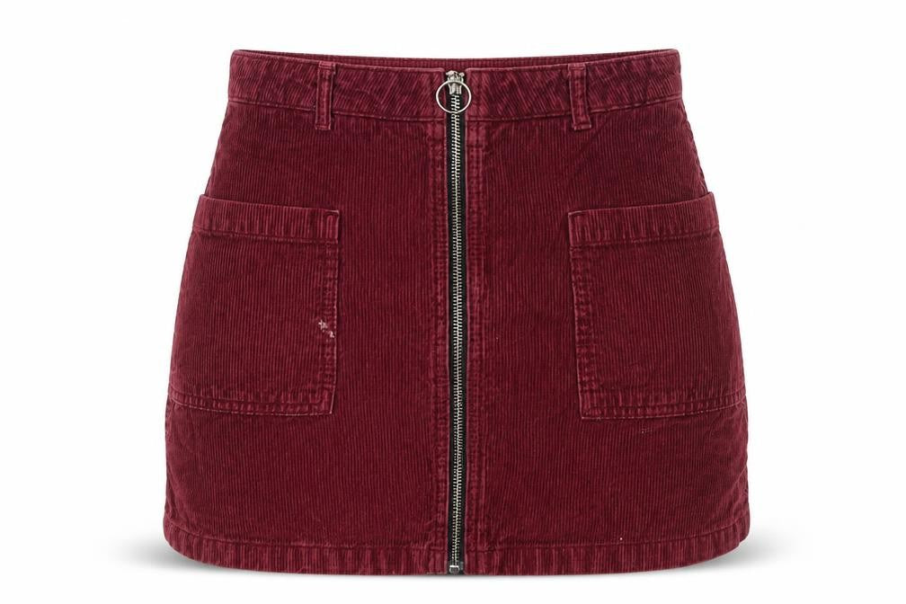 Topshop Women’s Red Corduroy Zip Skirt Size 8 High Waist Pockets