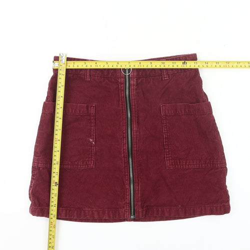 Topshop Women’s Red Corduroy Zip Skirt Size 8 High Waist Pockets
