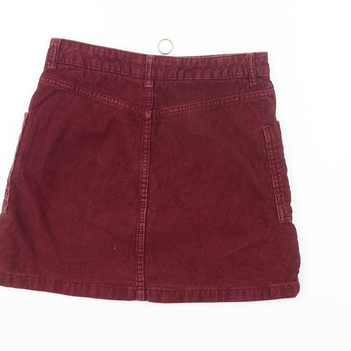 Topshop Women’s Red Corduroy Zip Skirt Size 8 High Waist Pockets