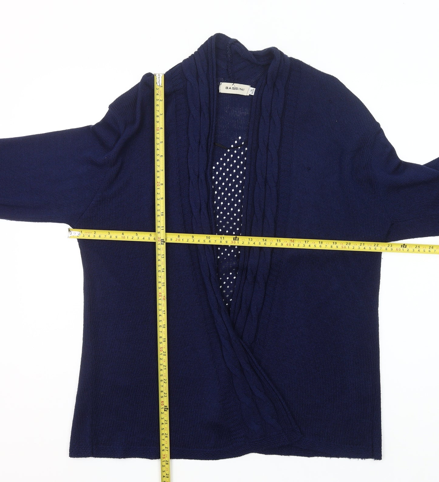 Bassini Women’s Blue Open-Knit 3/4 Sleeve Cardigan L
