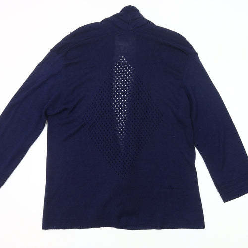Bassini Women’s Blue Open-Knit 3/4 Sleeve Cardigan L