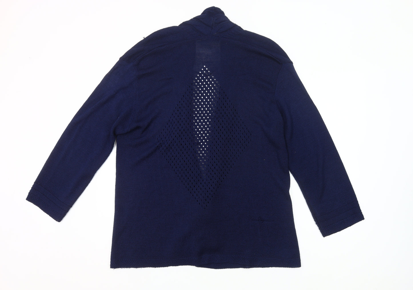 Bassini Women’s Blue Open-Knit 3/4 Sleeve Cardigan L