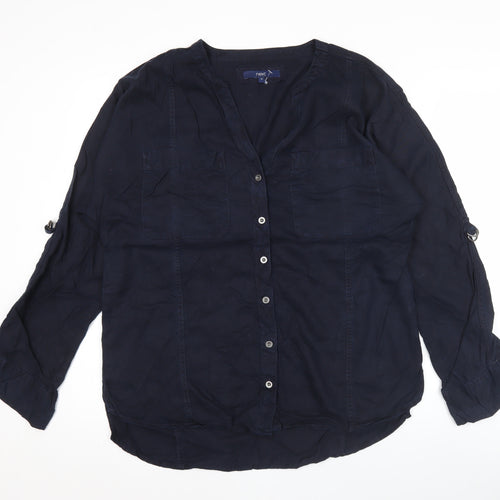 Next Womens Blue Button-Up Shirt Size 10 Long Sleeve Lyocell