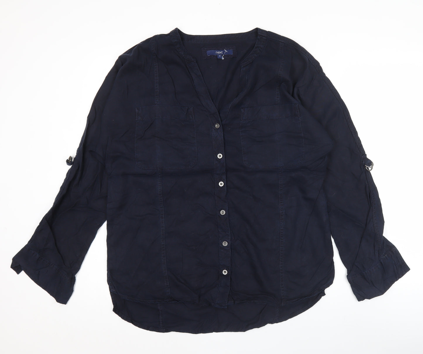 Next Womens Blue Button-Up Shirt Size 10 Long Sleeve Lyocell