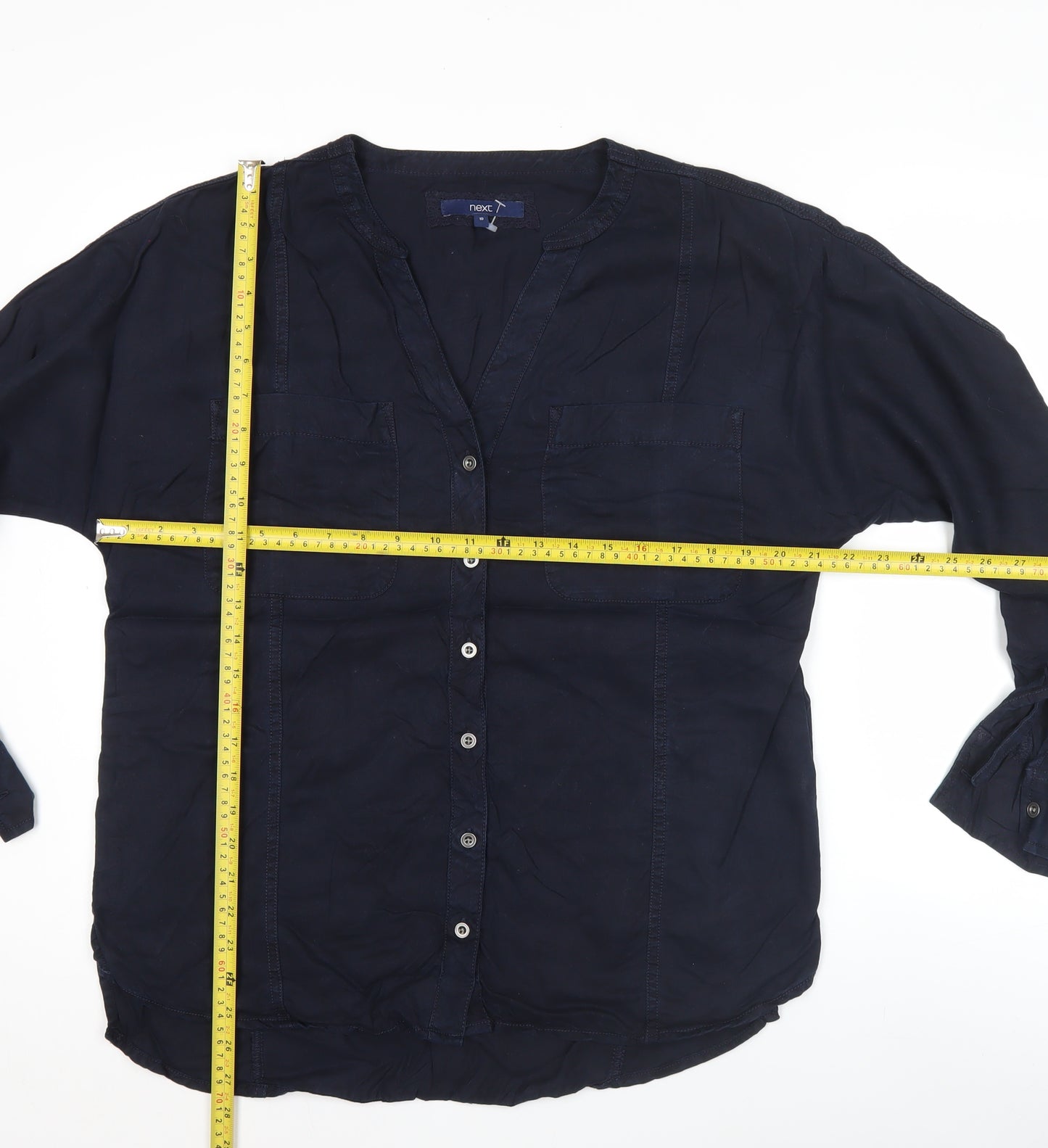 Next Womens Blue Button-Up Shirt Size 10 Long Sleeve Lyocell