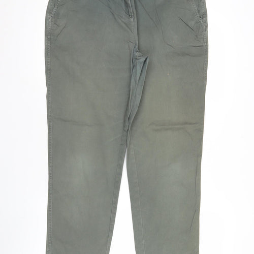 WoolOvers Womens Green Chino Trousers Size 14 Cotton Stretch