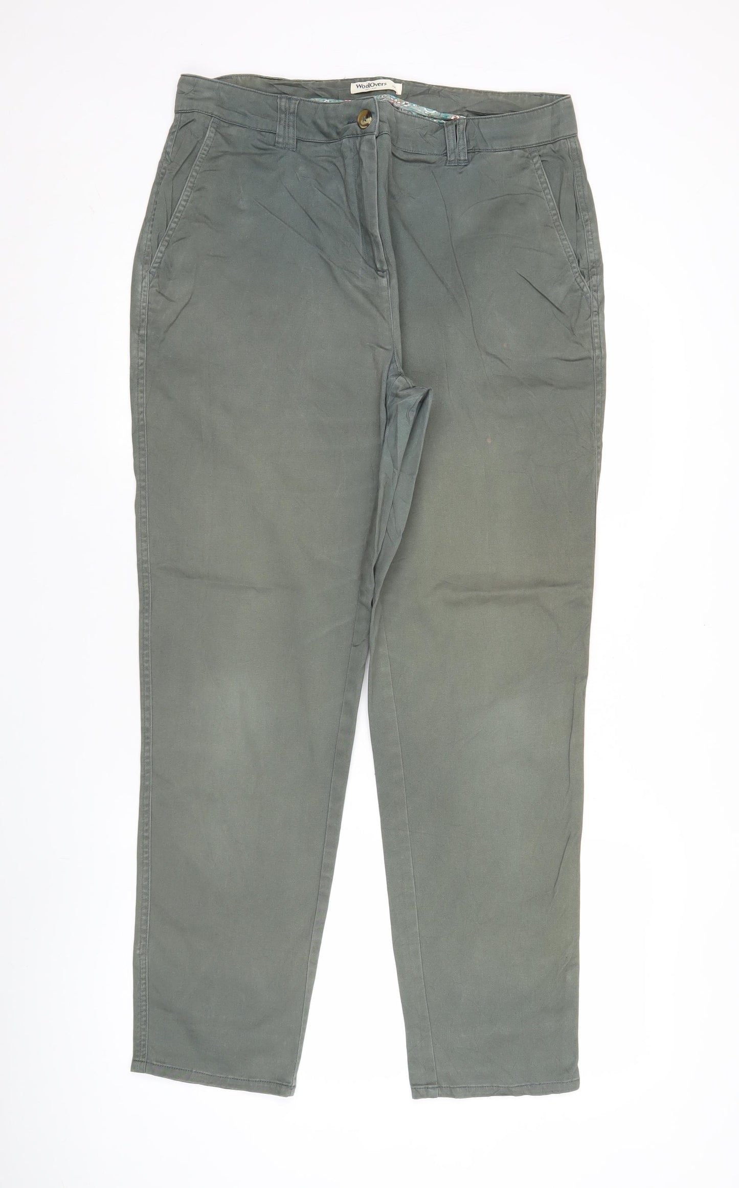 WoolOvers Womens Green Chino Trousers Size 14 Cotton Stretch