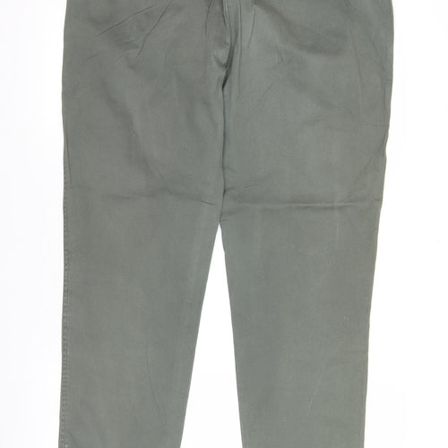 WoolOvers Womens Green Chino Trousers Size 14 Cotton Stretch