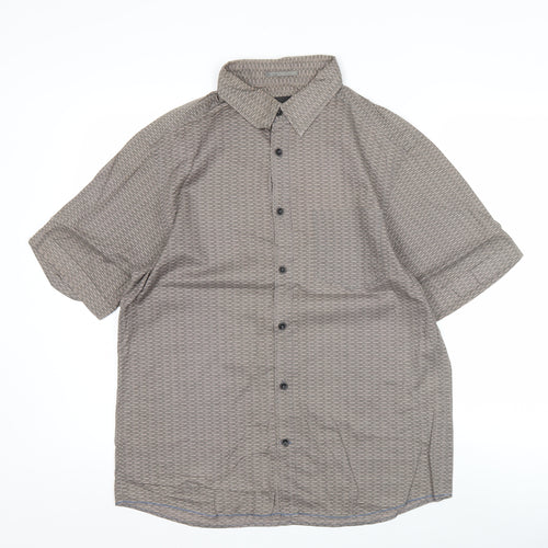 Marks and Spencer Men's Brown Short Sleeve Geometric Shirt Size S