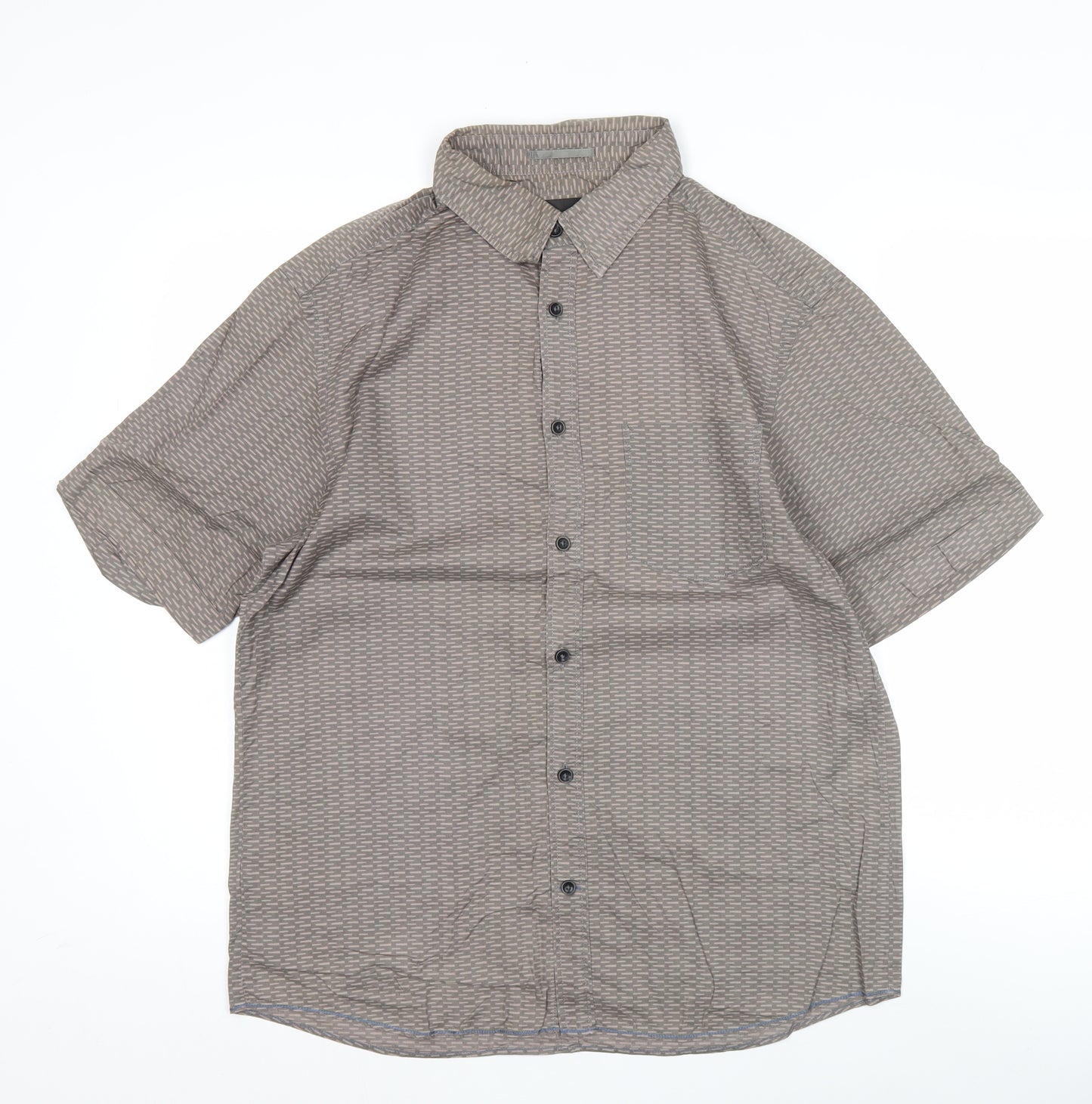 Marks and Spencer Men's Brown Short Sleeve Geometric Shirt Size S