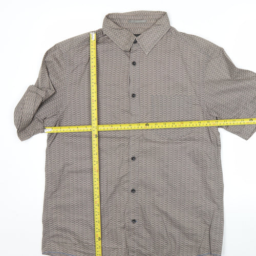 Marks and Spencer Men's Brown Short Sleeve Geometric Shirt Size S