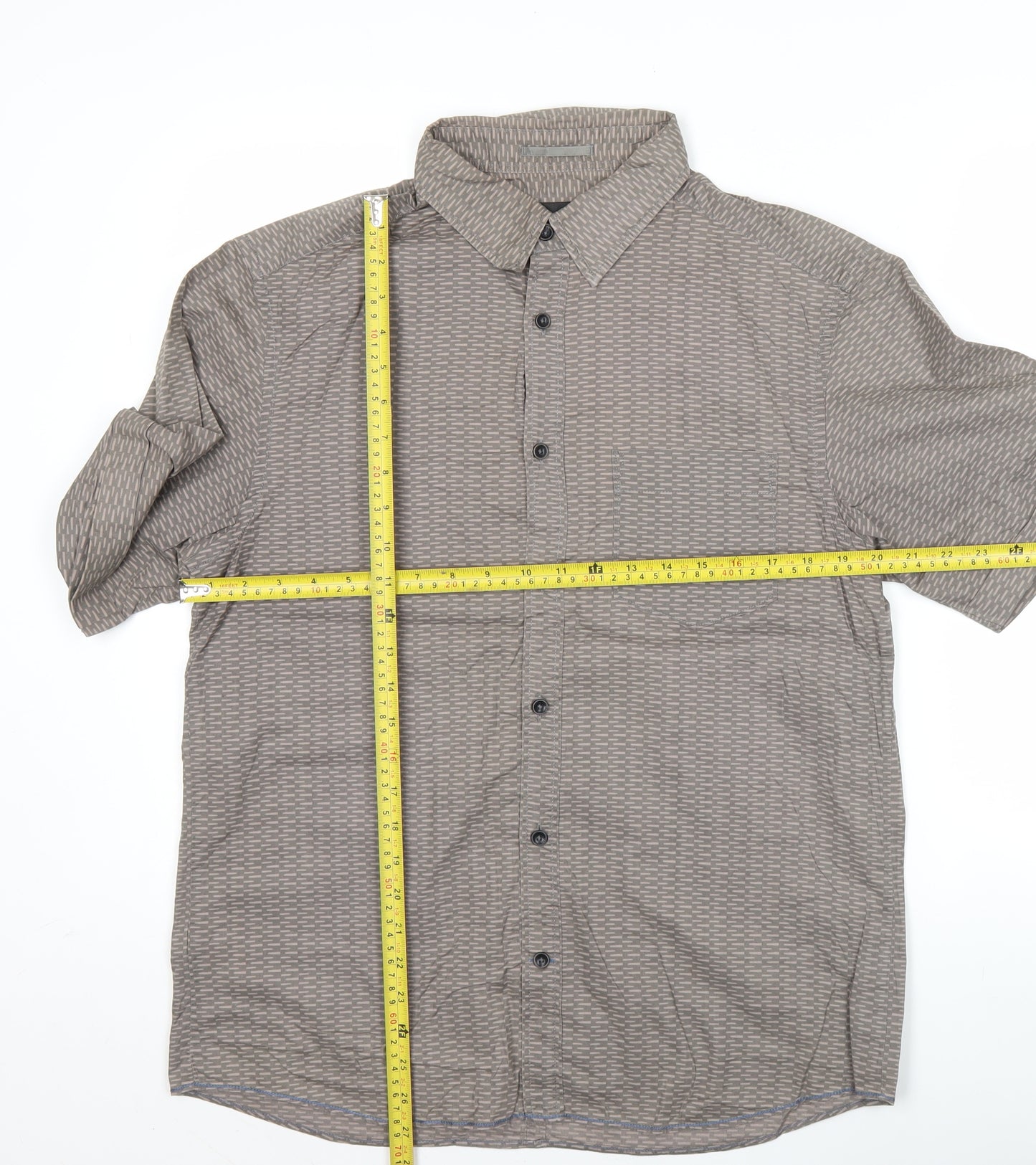 Marks and Spencer Men's Brown Short Sleeve Geometric Shirt Size S