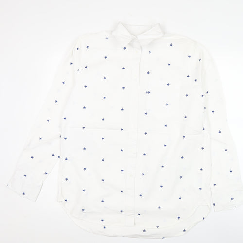 Lands' End Men White S Regular Fit Long Sleeve Button-Up Shirt
