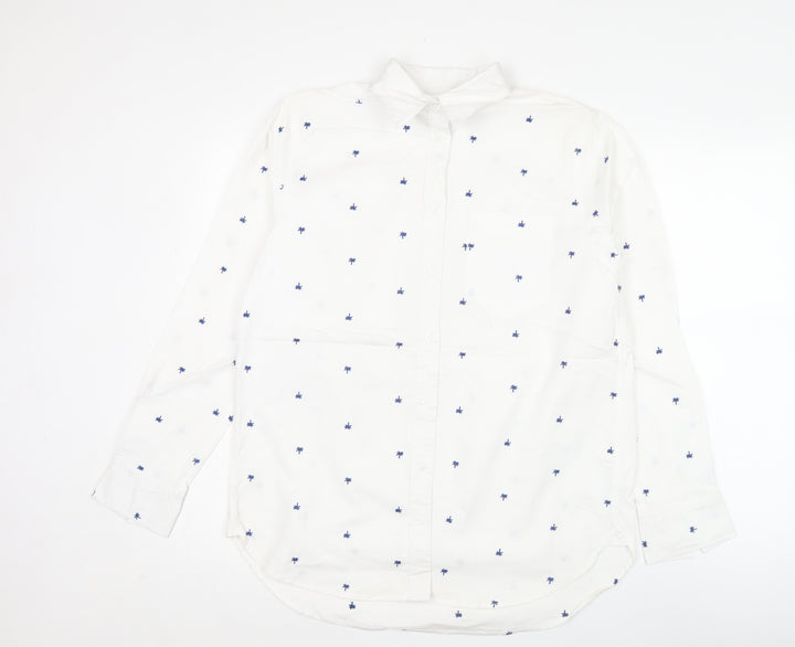 Lands' End Men White S Regular Fit Long Sleeve Button-Up Shirt