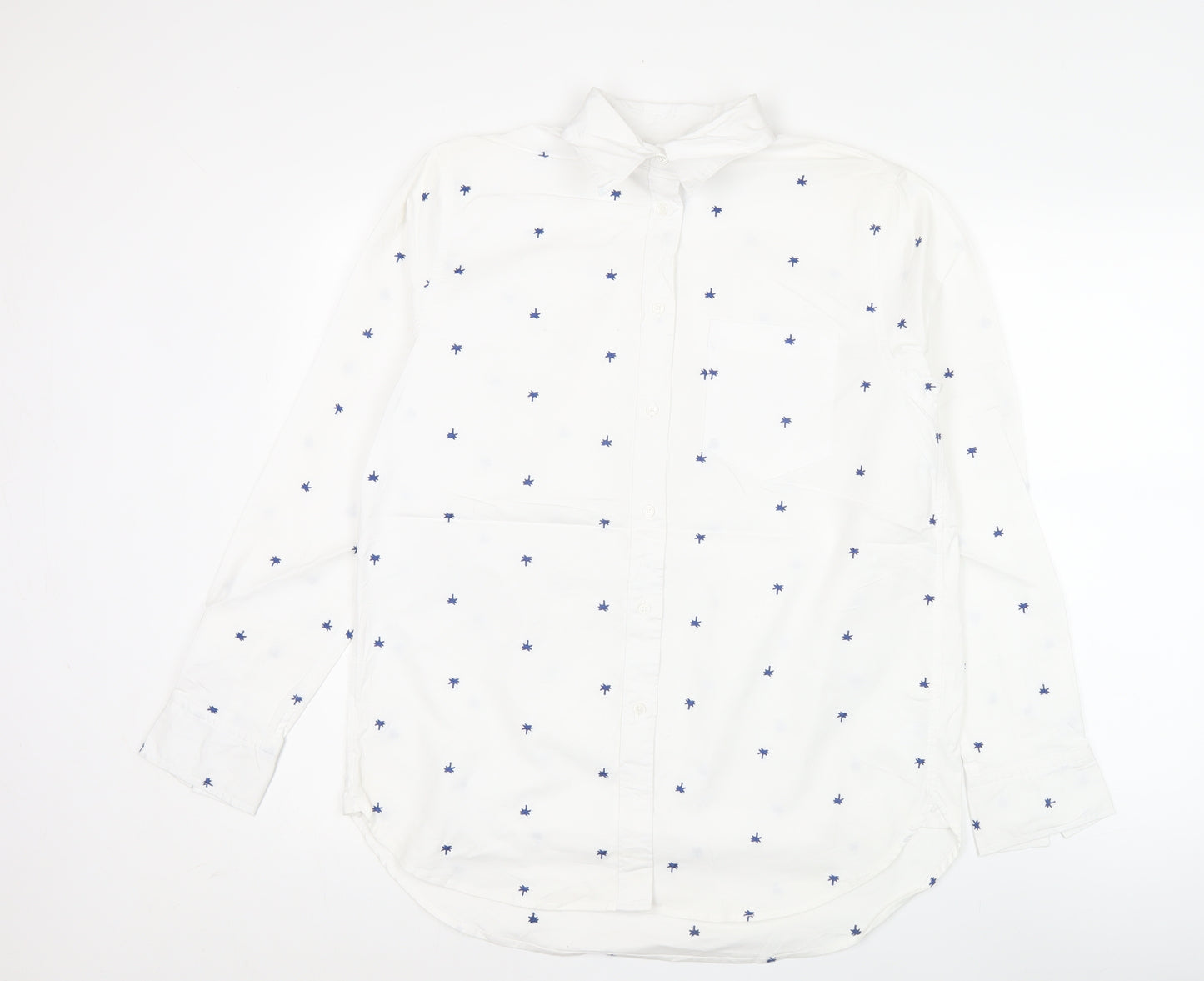 Lands' End Men White S Regular Fit Long Sleeve Button-Up Shirt