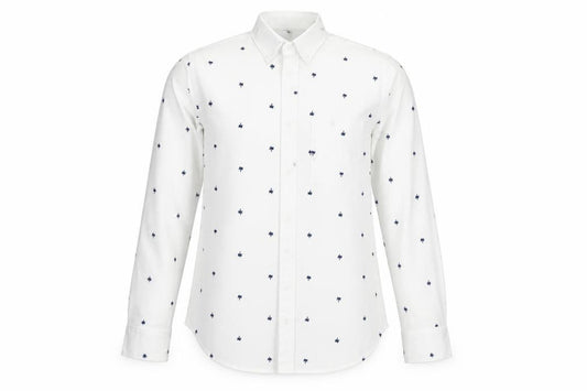 Front view of Lands' End Men White S Regular Fit Long Sleeve Button-Up Shirt