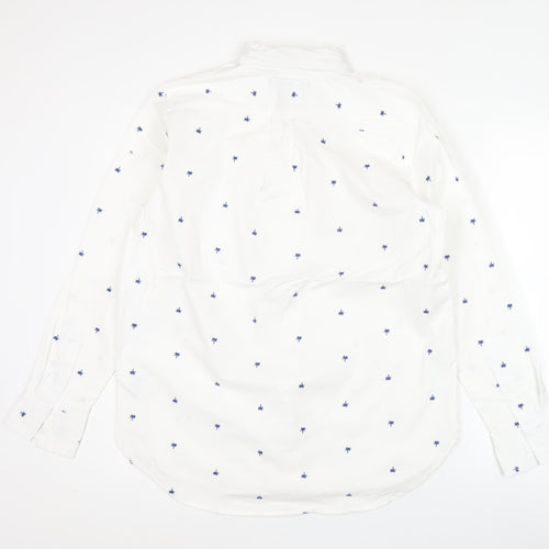 Lands' End Men White S Regular Fit Long Sleeve Button-Up Shirt