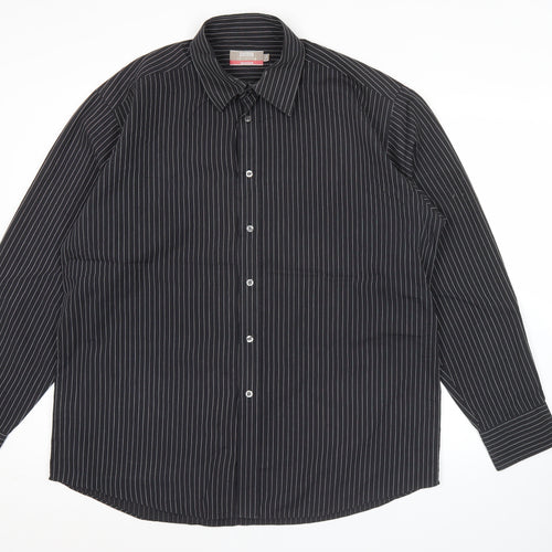 Marks and Spencer Men’s Black Striped Button-Up Shirt 16.5/42in