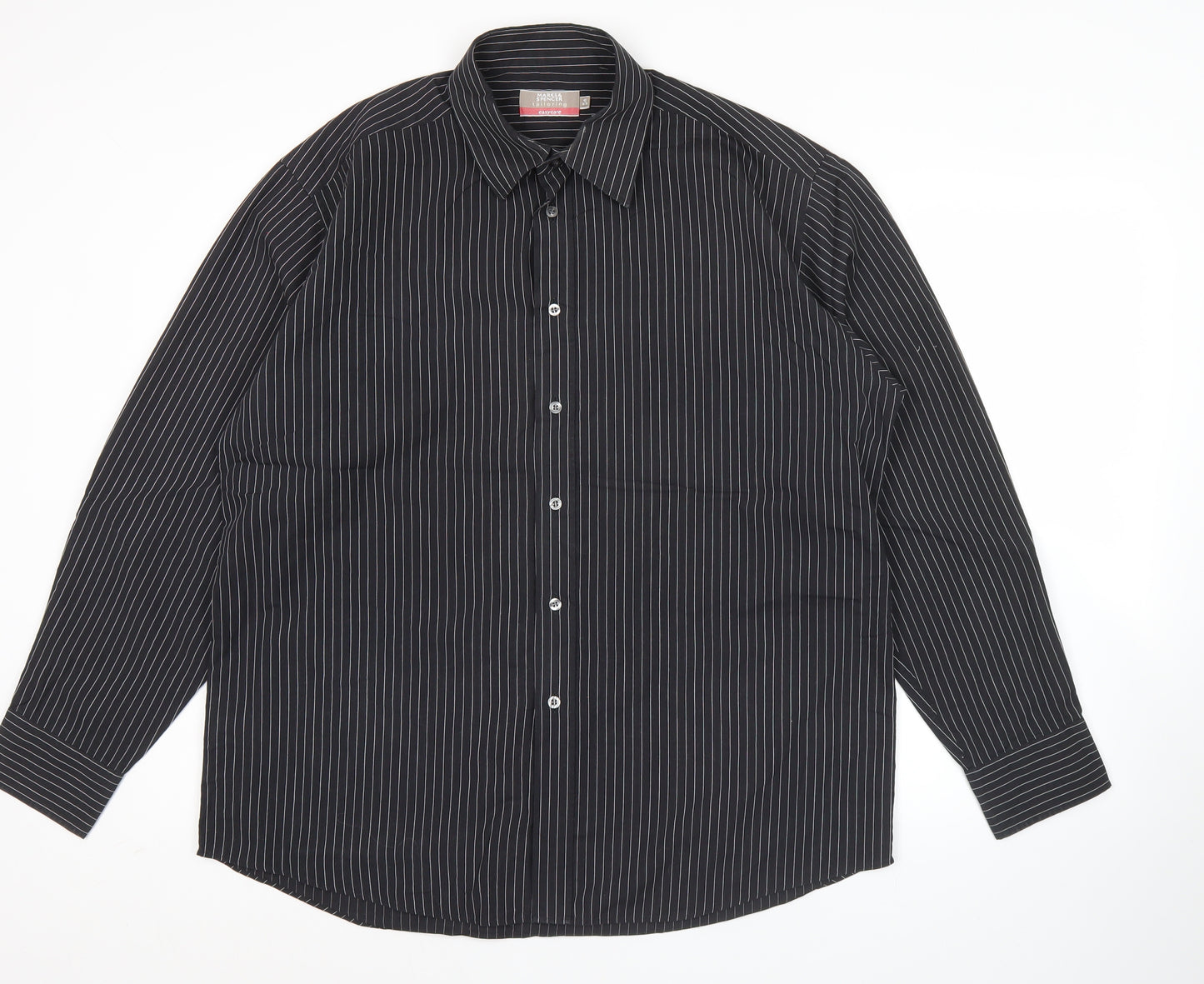 Marks and Spencer Men’s Black Striped Button-Up Shirt 16.5/42in