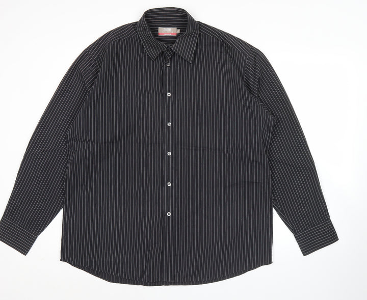 Marks and Spencer Men’s Black Striped Button-Up Shirt 16.5/42in