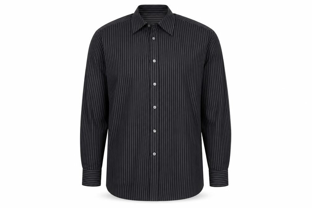 Front view of Marks & Spencer Men’s Black Striped Button-Up Shirt 16.5/42in