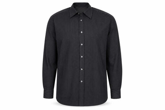 Front view of Marks & Spencer Men’s Black Striped Button-Up Shirt 16.5/42in