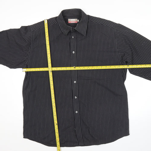 Marks and Spencer Men’s Black Striped Button-Up Shirt 16.5/42in