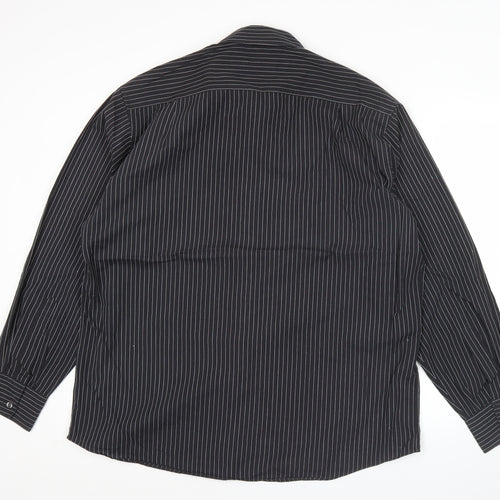 Marks and Spencer Men’s Black Striped Button-Up Shirt 16.5/42in