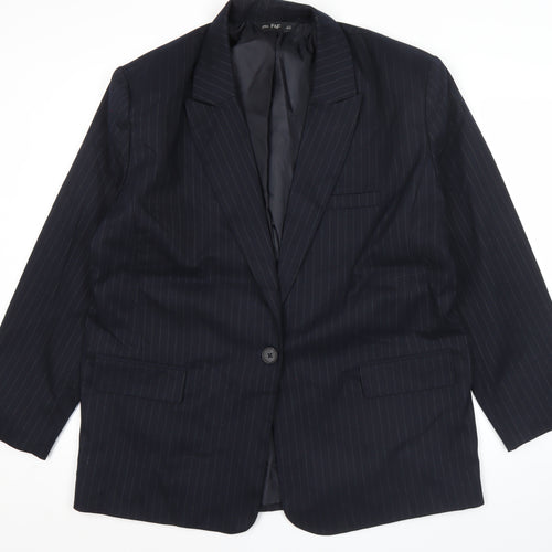 F&F Womens Black Pinstripe Suit Jacket UK 16 Classic Workwear