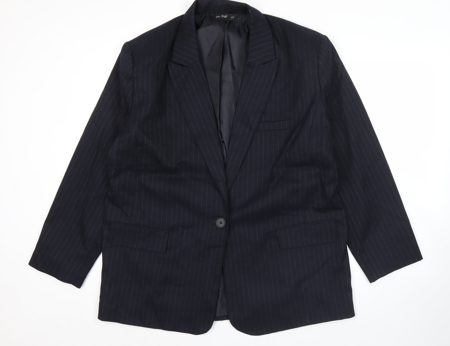 F&F Womens Black Pinstripe Suit Jacket UK 16 Classic Workwear