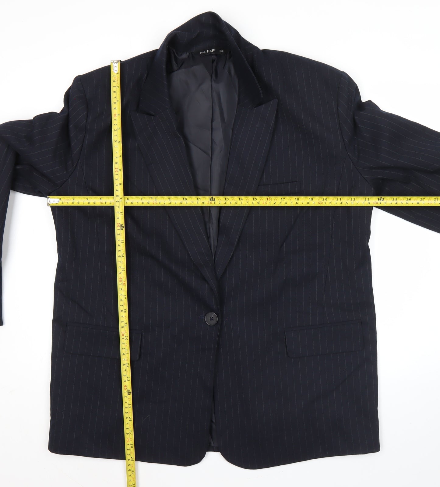 F&F Womens Black Pinstripe Suit Jacket UK 16 Classic Workwear