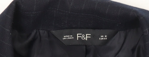 F&F Womens Black Pinstripe Suit Jacket UK 16 Classic Workwear