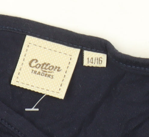 Cotton Traders Womens Navy Blue Tunic Blouse Size 14 Relaxed Fit