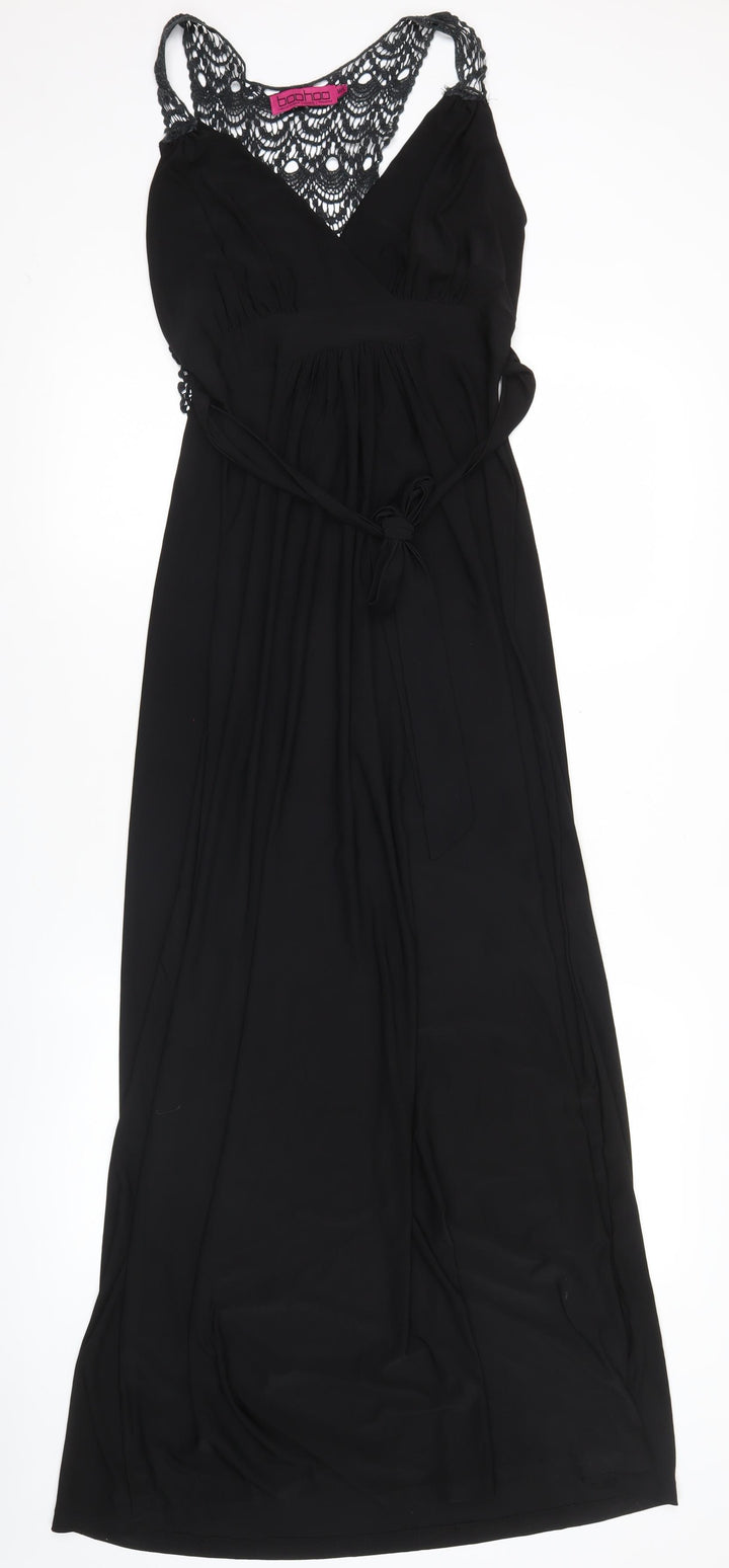 Boohoo Women’s Black Maxi Dress M/L Halter Lace Cocktail Evening