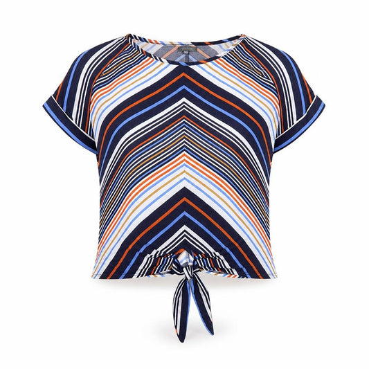 Front view of Intuition women’s multicoloured stripe cropped t-shirt, size UK 12