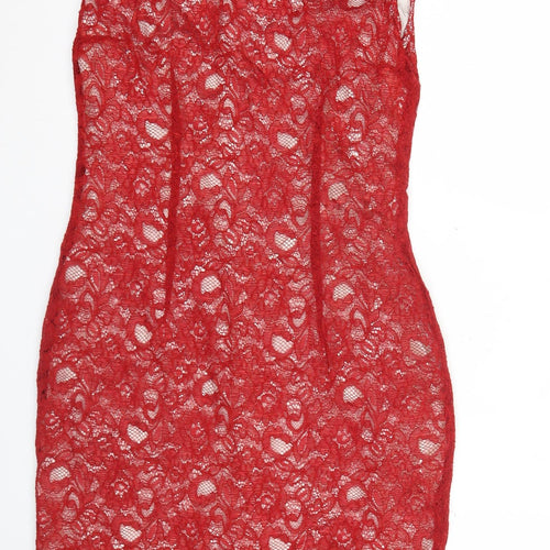 Jaeger Women Red Lace Sheath Dress Size 14 Knee Length Formal