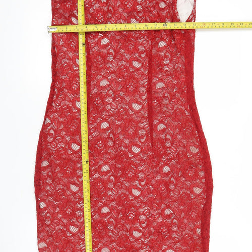 Jaeger Women Red Lace Sheath Dress Size 14 Knee Length Formal