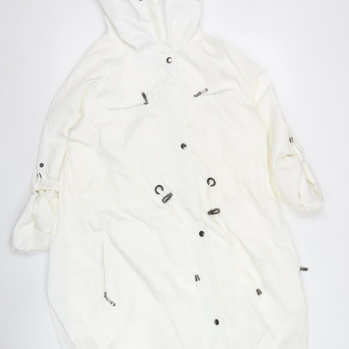 Betty Kay Womens White Size 12 Parka Jacket Hooded Mid-Length