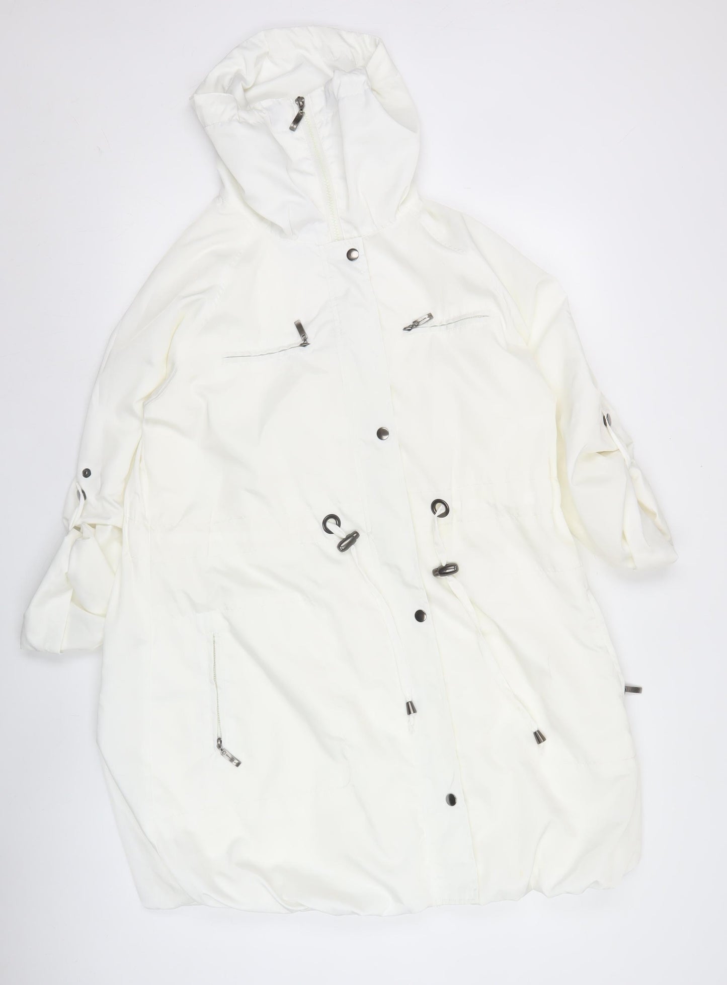 Betty Kay Womens White Size 12 Parka Jacket Hooded Mid-Length