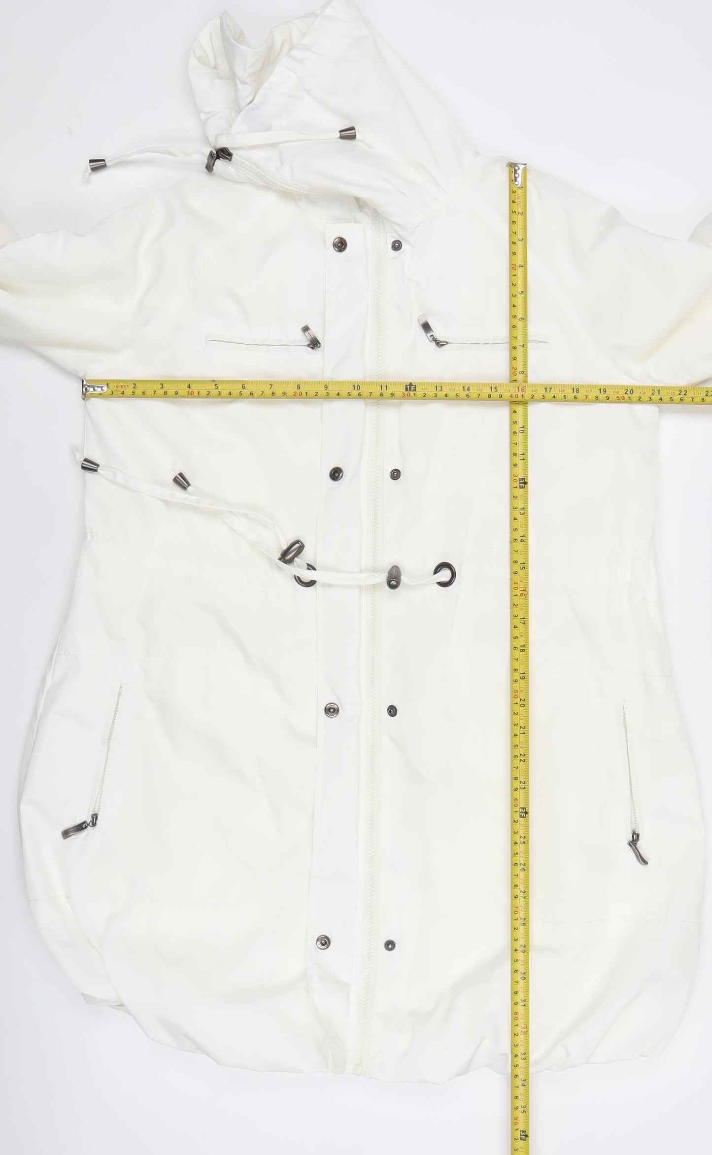 Betty Kay Womens White Size 12 Parka Jacket Hooded Mid-Length